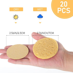 20 Éponges faciales compressées Rondes Pour Le Nettoyage Du Visage, Le Massage, L'exfoliation, Le Démaquillage